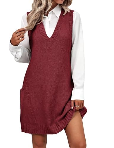 Zeagoo Women's V-Neck Knitted Sweater Dress with Pockets