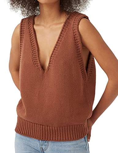 Locachy Women's V-Neck Sleeveless Knit Pullover Casual Vest