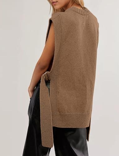 ICOBID Women's High-Low Hem Tie-Up Knitted Sweater Vest Top