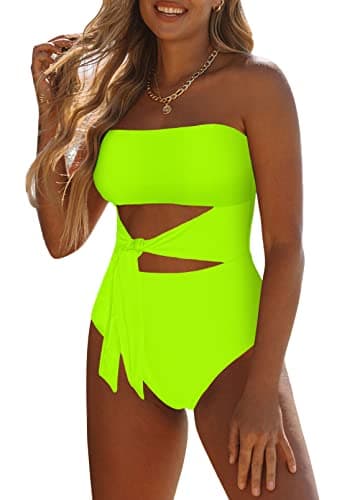 Viottiset Women's Strapless High Cut Out Bandeau Swimsuit