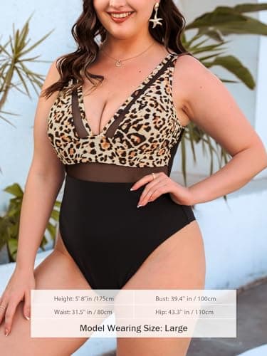 CUPSHE Women's Plus Size V-Neck Mesh Swimsuit with Tummy Control Adjusted Straps