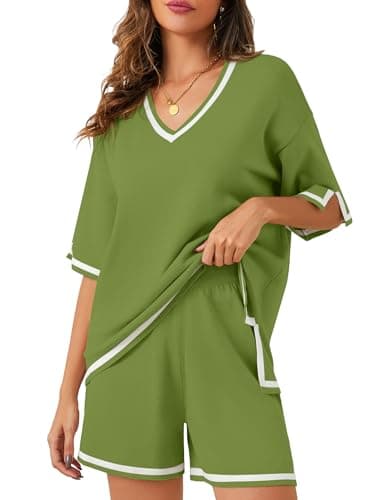 Bloggerlove Women Lightweight Knit Short Sets Lounge Sweater