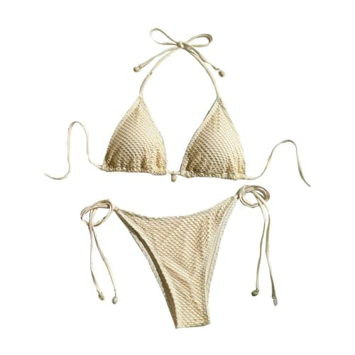 Plus Size Women's Sparkle Tie-Thong High-Waisted Swimwear