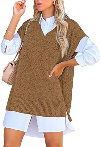 Viottiset Women's Oversized V-Neck Knit Sweater Vest