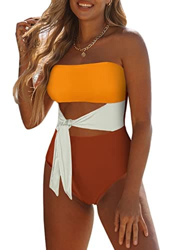 Viottiset Women's Strapless High Cut Out Bandeau Swimsuit