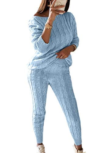 Lucuna Women's 2024 Fall Chunky Cable Knit Sweater Set Pants Loungewear