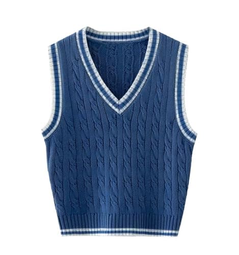 RefindWin Women's Casual V-Neck Cable Knit Sweater Vest