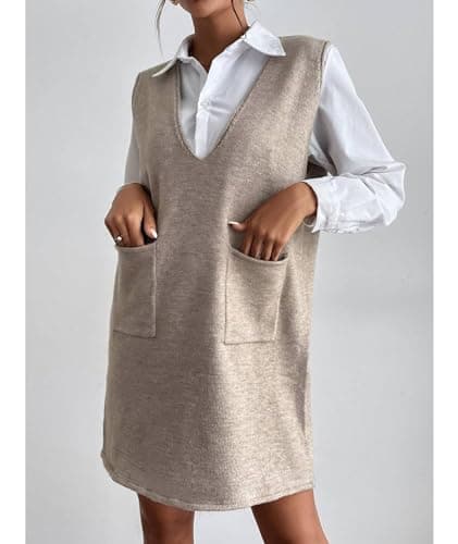 SEMATOMALA Women's Oversized Long Sleeveless V-Neck Knit Vest