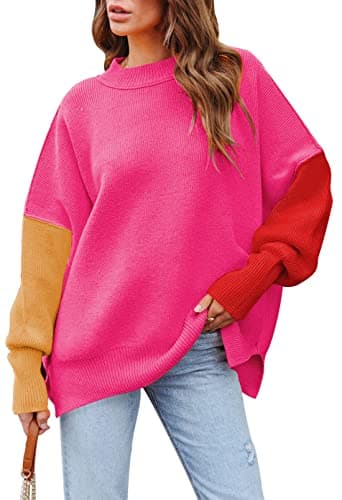 Women's 2023 Fall Oversized Sweater with Batwing Sleeves Ribbed Knit Tops