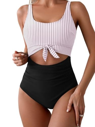 Eomenie Women's Tummy Control One Piece Swimwear with Cutout Tie Knot