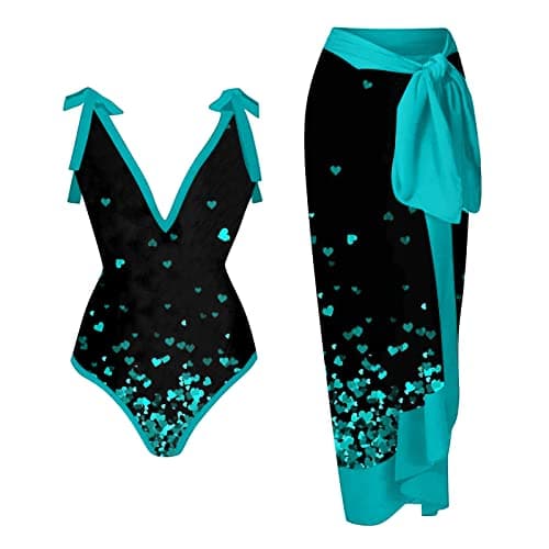 ZDRZK Sexy Sparkly One Piece Swimsuit with Cute Printed Coverup