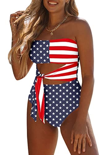 Viottiset Women's Strapless High Cut Out Bandeau Swimsuit