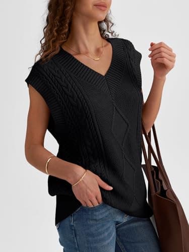 2024 Trendy Women's Cable Knit Sweater Vest - V Neck Oversized Business Casual Top