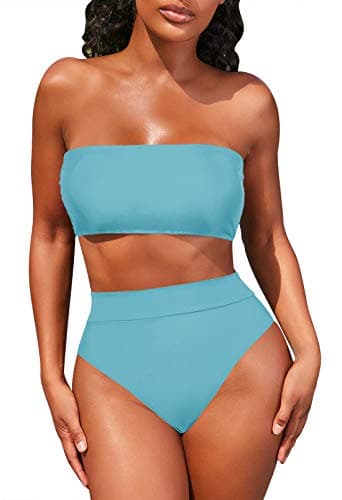 Women's Bandeau High Waisted Bikini with Removable Strap