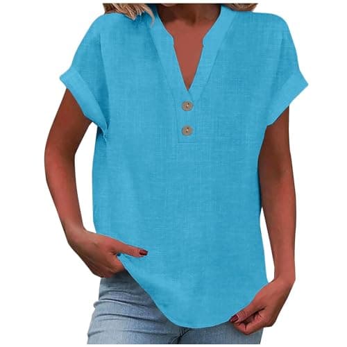 Lightweight Linen Shirts for Women Summer Casual Tops