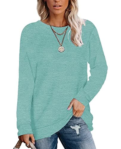 Womens Lightweight Sweatshirts Crewneck Long Sleeve Solid Color Tunic Spring Tops S-2XL
