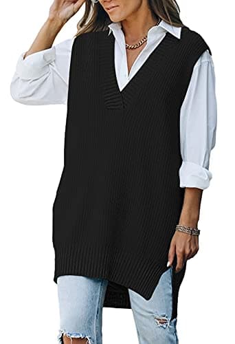 Viottiset Women's Oversized V-Neck Knit Sweater Vest