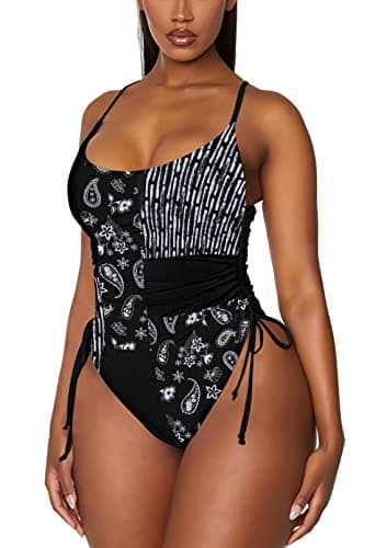 Viottiset Women's Ruched High Cut Tummy Control One Piece Bathing Suit