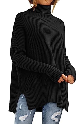 ANRABESS Women's Oversized Turtleneck Batwing Sleeve Knit Tunic Sweater 2024 Trend