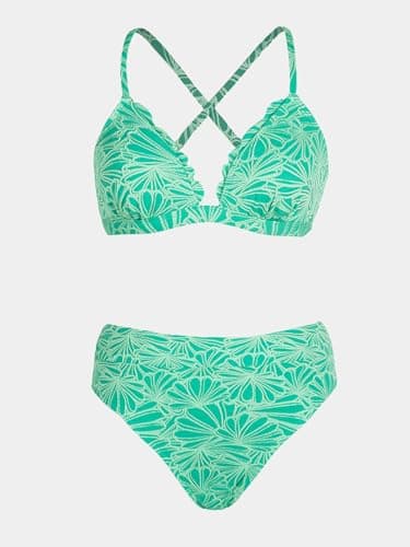 CUPSHE High-Waisted Scalloped V-Neck Two-Piece Bikini Set