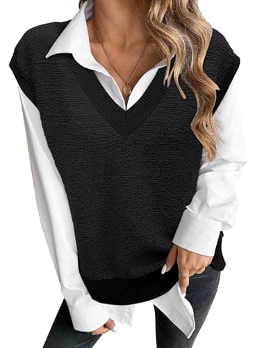 Arach&Cloz Women's Fall Sleeveless V-Neck Fleece Sweater Vest Tops