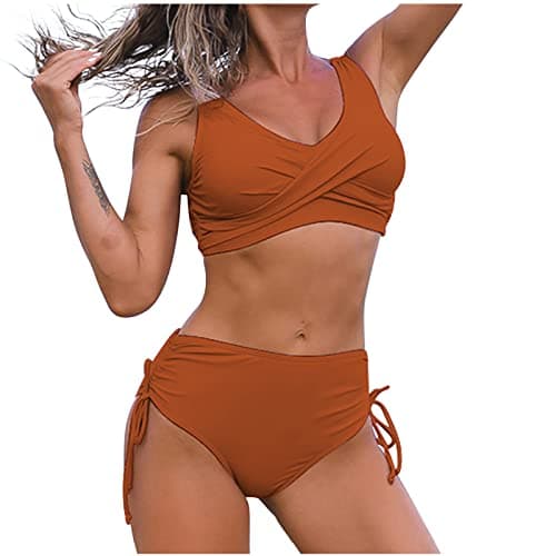 Maidsgop Women's High Waist Tankini Swimsuit Printed Bikini Set Comfortable Padded Bras