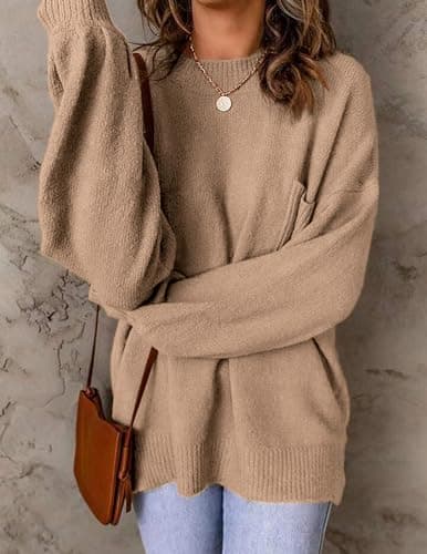 Libsorge Women's Oversized Crewneck Pocket Pullover Sweater