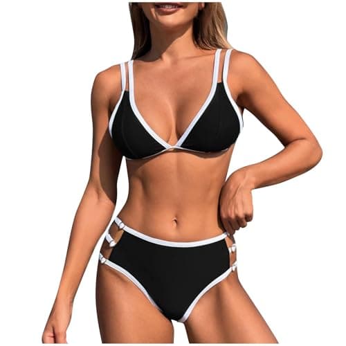 Cethrio Plus Size Color Block High Waisted Sparkle Bikini Swimwear