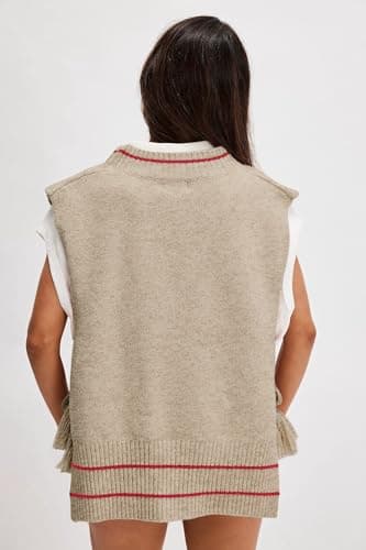 BAIGRAM Oversized V-Neck Striped Side-Tie Pullover Sweater Tank Top