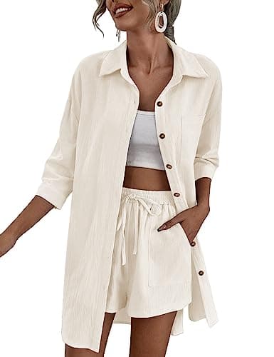 Zeagoo Women's Lounge Outfit Set: High-Low Shirt & Drawstring Shorts