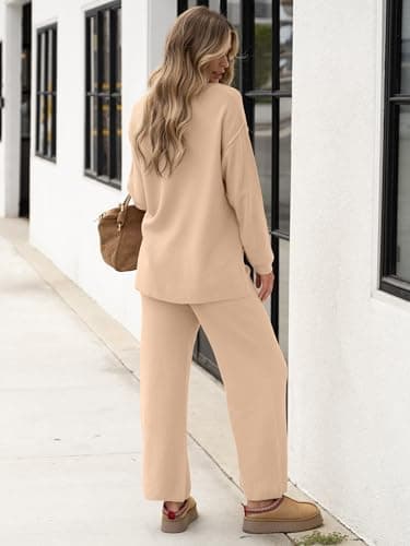 Oversized Lounge Sets Matching Waffle Knit Casual Outfit 2024 Travel Clothing