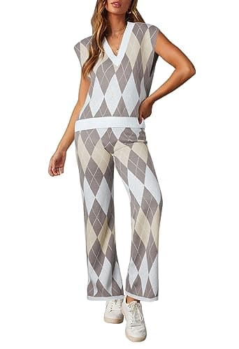 Viottiset Women's 2 Piece Sweater Vest & Wide Leg Pants Set