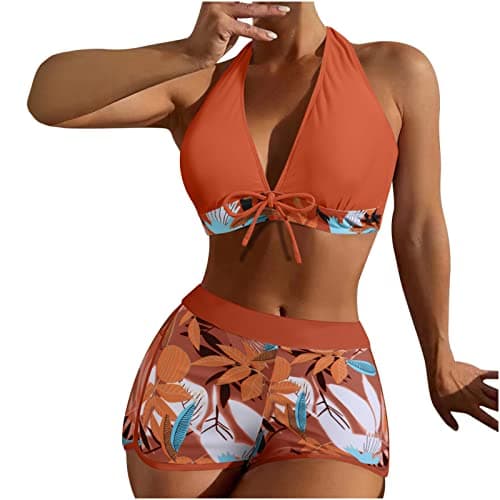 Maidsgop Women's High Waist Tankini Swimsuit Printed Bikini Set Comfortable Padded Bras