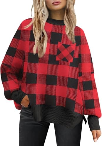 Women's Oversized 2025 Crewneck Ribbed Knit Batwing Sweater Tops