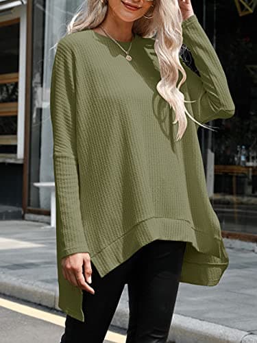 ANRABESS Women's Oversized Waffle Knit Split Sweater Tunic
