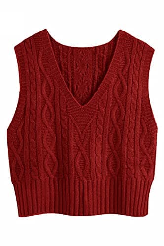 Aoysky Women's V-Neck Cable Knit Sweater Vest Solid Color Sleeveless Top