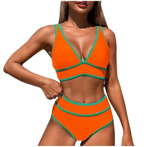 Cethrio Plus Size Color Block High Waisted Sparkle Bikini Swimwear