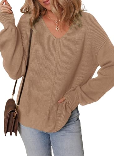 Dokotoo Women's Casual Long Sleeve V-Neck Knit Sweater Top