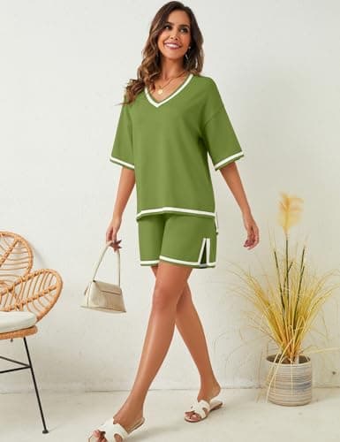 Bloggerlove Women Lightweight Knit Short Sets Lounge Sweater