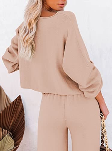 Apricot XL Women's 2-Piece Lounge Set with Long Sleeve Sweater and Wide Leg Pants