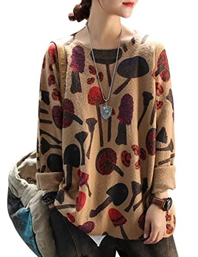 YESNO Women's Oversized Christmas Sweater with Graphic Print Casual Loose Knit Top S01