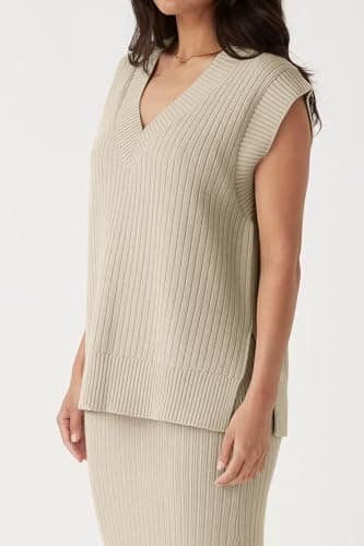 HAEOF Women's V-Neck Spring Summer Casual Ribbed Knit Tank Top
