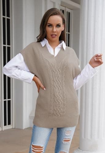 Viottiset Women's Oversized V-Neck Knit Sweater Vest