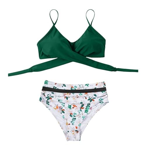 YNCSZEC High-Waisted Women Tummy Control Spaghetti Strap Bikini Sets