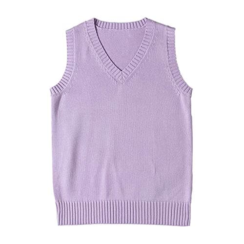 Blestirno Women's V-Neck Solid Color Sleeveless Sweater Vest