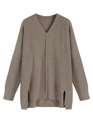 ZAFUL Women's Oversized V-Neck Long Sleeve Knit Sweater Trends Fall 2024