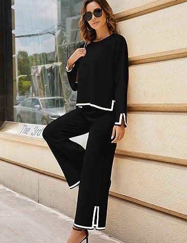 Tanming Women's Long Sleeve Knit Sweater & Wide Leg Pants Lounge Set