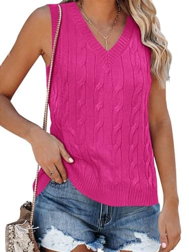 Fisoew Women's Vintage Knitted V-Neck Sleeveless Casual Vest