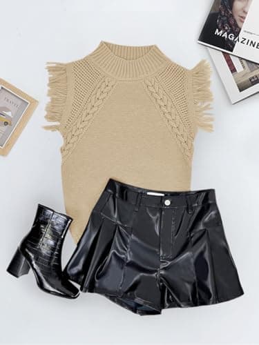 Saodimallsu Boho Women's Sleeveless Cable Knit Vest with Fringe