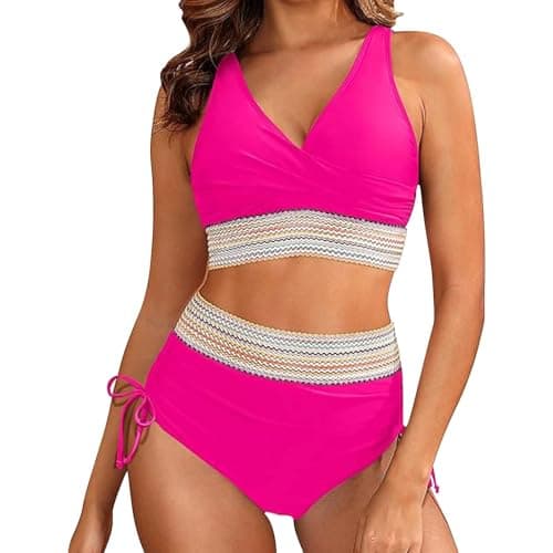 High-Waisted Tummy Control Color Block Bikini Sets Summer Swimwear